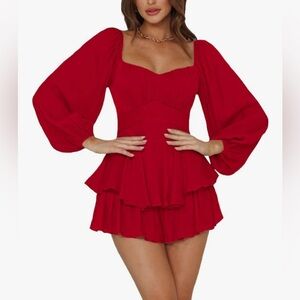 Red Long Sleeve Romper